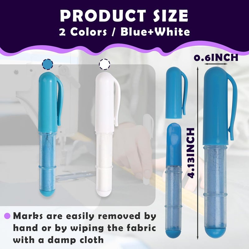 chaseroad 2PCS Sewing Chalk for Fabric, Wipeable and Washable Fabric Chalk for Sewing, Tailors Chalk for Fabric Etailed Marking on Fabrics, Cottons, Leathers - Blue, White - Image 3